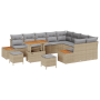 Set de sofá de jardín de 12 piezas con cojines de poliratán beige y acacia de , Sofás de exterior - Ref: Foro24-3362957, Prec...