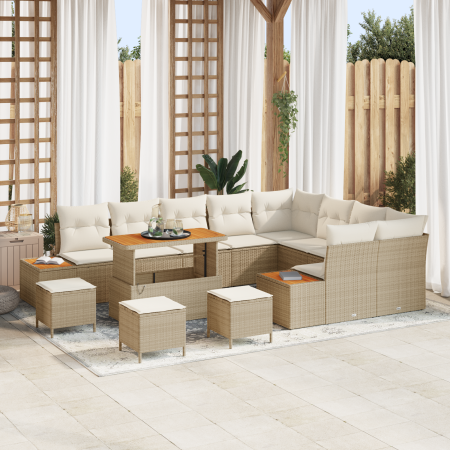 Set de Sofá de Jardín de 13 Piezas con Cojines Beige Ratán Poli Acacia | Foro24.es | Tu tienda online para hogar, jardín y más Foro24.es