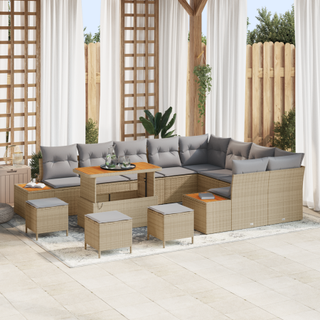Conjunto de Sofás de Jardín  de 13 Piezas con Cojines Beige de Ratán Sintético Acacia | Foro24.es | Tu tienda online para hogar, jardín y más Foro24.es