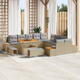 Juego de Sofá de Jardín  de 13 piezas con Cojines Beige Ratán Acacia