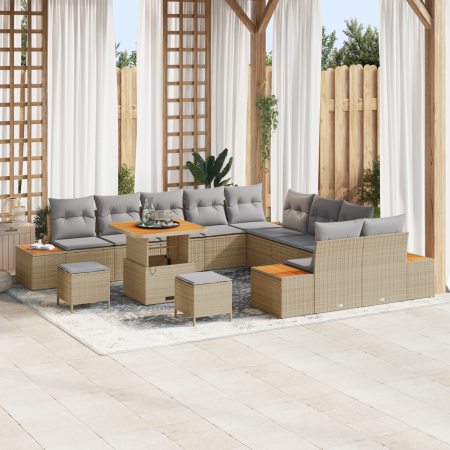 Set de Sofás de Jardín  de 13 Piezas con Cojines Beige de Ratán Poliéster Acacia | Foro24.es | Tu tienda online para hogar, jardín y más Foro24.es