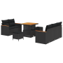 Conjunto de Sofá de Jardín de 8 Piezas con Cojines en Poliratán Negro y Acacia de , Sofás de exterior - Ref: Foro24-3362984, ...
