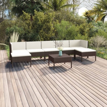 8-teiliges Gartenmöbel-Set und braune synthetische Rattankissen von vidaXL, Gartensets - Ref: Foro24-3094543, Preis: 736,83 €...
