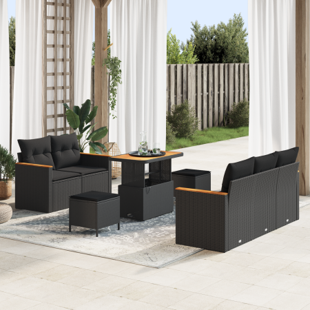 Juego de Sofás de Jardín de 8 Piezas con Cojines Negro Poliratán Acacia de , Sofás de exterior - Ref: Foro24-3362989, Precio:...
