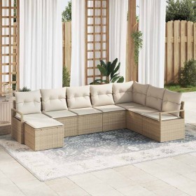 Conjunto de sofá de jardín 8 pcs Beige Poliratán