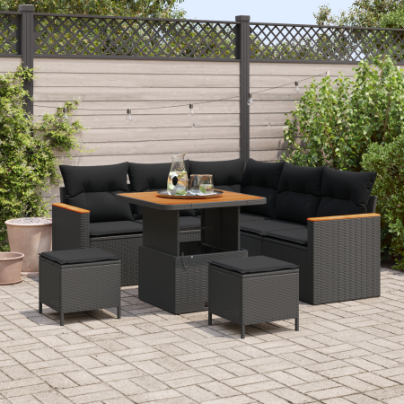 Set de Sofá de Jardín de 8 Piezas con Cojines Negro Poliratán Acacia | Foro24.es | Tu tienda online para hogar, jardín y más Foro24.es