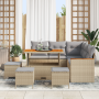 Conjunto de Sofás de Jardín  de 9 Piezas con Cojines Beige Ratán Poli Acacia | Foro24.es | Tu tienda online para hogar, jardín y más Foro24.es