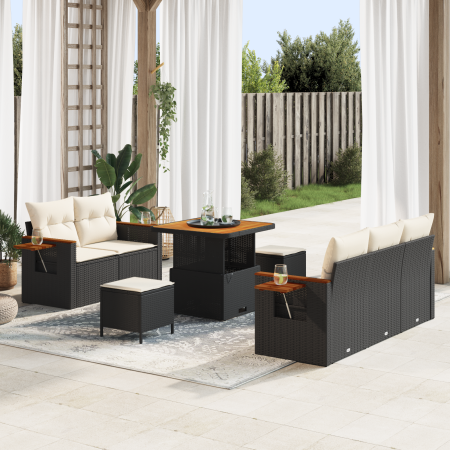 Juego de Sofás de Jardín de 8 Piezas  con Cojines Poliratán Negro Acacia | Foro24.es | Tu tienda online para hogar, jardín y más Foro24.es