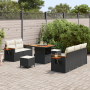 Juego de Sofás de Jardín de 8 Piezas  con Cojines Poliratán Negro Acacia | Foro24.es | Tu tienda online para hogar, jardín y más Foro24.es