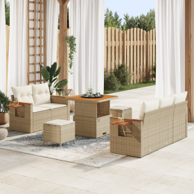 Conjunto de Sofá de Jardín  de 8 Piezas con Cojines Ratán Sintético Beige Acacia