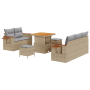Juego de Sofás de Jardín de 8 Piezas con Cojines Beige de Ratán Sintético y Acacia | Foro24.es | Tu tienda online para hogar, jardín y más Foro24.es