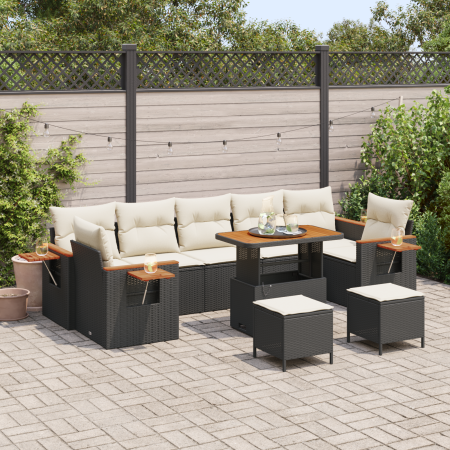 Conjunto de Sofá de Jardín de 10 Piezas con Cojines de  de Ratán Poliéster Negro Acacia | Foro24.es | Tu tienda online para hogar, jardín y más Foro24.es