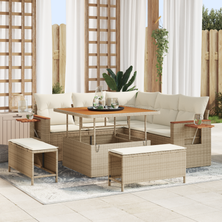 Juego de Sofás de Jardín de 8 Piezas con Cojines Beige Poliratán Acacia | Foro24.es | Tu tienda online para hogar, jardín y más Foro24.es