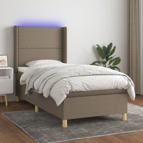 Cama box spring colchón y luces LED tela gris taupe 100x200 cm Cama box spring colchón y luces LED tela gris taupe 100x200 cm