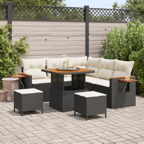 Juego de Sofá de Jardín de 8 Piezas con Cojines Negro Ratán Poliéster Acacia de , Sofás de exterior - Ref: Foro24-3363170, Pr...