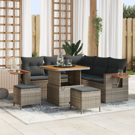 Set de Sofá de Jardín de 8 Piezas con Cojines Grises Poliratán Acacia | Foro24.es | Tu tienda online para hogar, jardín y más Foro24.es