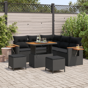 Juego de Sofá de Jardín de 8 Piezas con Cojines Negro Poliratán Acacia de , Sofás de exterior - Ref: Foro24-3363174, Precio: ...