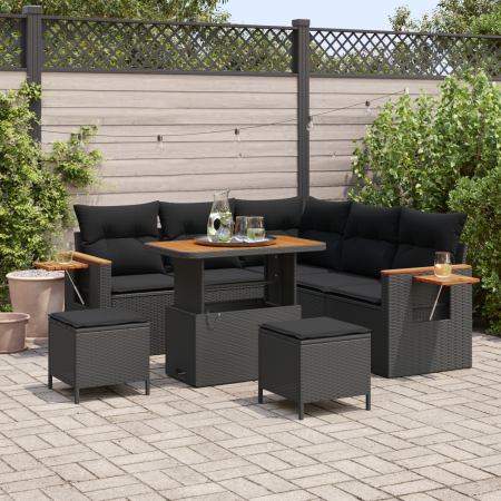 Juego de Sofá de Jardín de 8 Piezas con Cojines Negro Poliratán Acacia de , Sofás de exterior - Ref: Foro24-3363174, Precio: ...