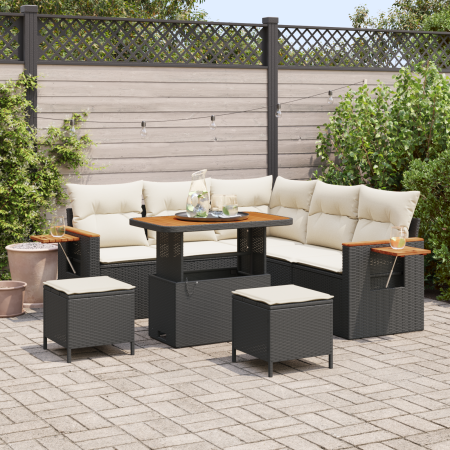 Juego de Sofá de Jardín de 8 Piezas con Cojines Negro Poliratán Acacia | Foro24.es | Tu tienda online para hogar, jardín y más Foro24.es