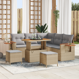 Juego de Sofá de Jardín de 8 Piezas con Cojines Beige Poliratán Acacia de , Sofás de exterior - Ref: Foro24-3363177, Precio: ...