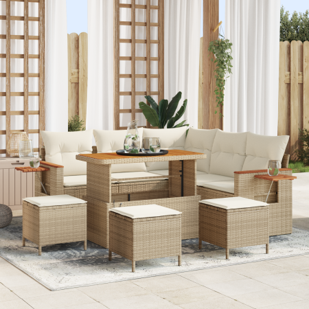 Conjunto de Sofás de Jardín de 9 Piezas con Cojines Beige Poliratán Acacia de , Sofás de exterior - Ref: Foro24-3363181, Prec...