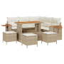 Conjunto de Sofás de Jardín de 9 Piezas con Cojines Beige Poliratán Acacia de , Sofás de exterior - Ref: Foro24-3363181, Prec...