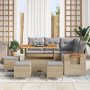 Juego de Sofá de Jardín de 9 Piezas con Cojines Beige Ratán Poliéster Acacia de , Sofás de exterior - Ref: Foro24-3363182, Pr...