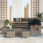 Conjunto de Sofá de Jardín  de 9 Piezas con Cojines Gris Ratán Poliéster Acacia | Foro24.es | Tu tienda online para hogar, jardín y más Foro24.es