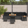 Conjunto de Sofá de Jardín  de 9 Piezas con Cojines Negro Poliratán Acacia | Foro24.es | Tu tienda online para hogar, jardín y más Foro24.es
