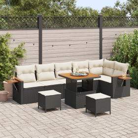 Conjunto de Sofá de Jardín  de 9 Piezas con Cojines Negro Poliratán Acacia