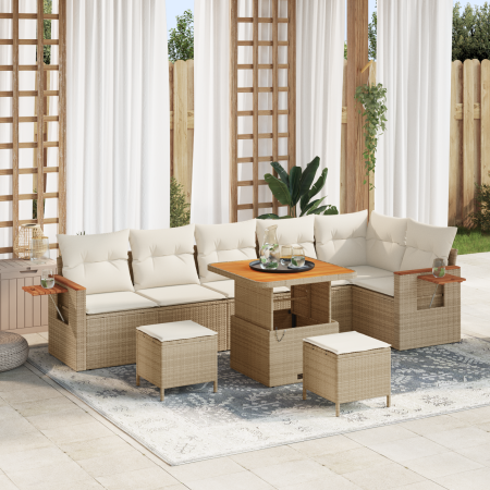 Conjunto de Sofá de Jardín  de 9 Piezas con Cojines Beige Ratán Poliéster | Foro24.es | Tu tienda online para hogar, jardín y más Foro24.es