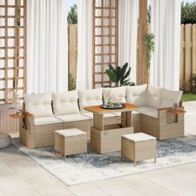Juego de Sofás de Jardín de 9 Piezas con Cojines Beige de Ratán y Acacia de , Sofás de exterior - Ref: Foro24-3363196, Precio...
