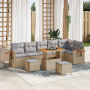 Juego de sofá de jardín de 9 piezas con cojines beige de ratán y acacia de , Sofás de exterior - Ref: Foro24-3363197, Precio:...