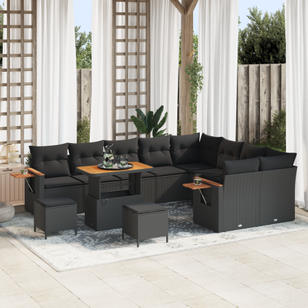 Juego de Sofa de Jardín de 12 piezas con Cojines Negro Poliratán Acacia de , Sofás de exterior - Ref: Foro24-3363214, Precio:...