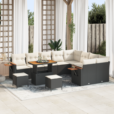 Juego de Sofás de Jardín de 12 Piezas con Cojines Ratán Negro Acacia | Foro24.es | Tu tienda online para hogar, jardín y más Foro24.es