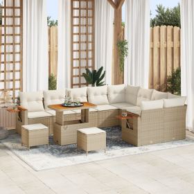Juego de Sofá de Jardín de 12 Piezas con Cojines Beige Poliratán Acacia de , Sofás de exterior - Ref: Foro24-3363216, Precio:...