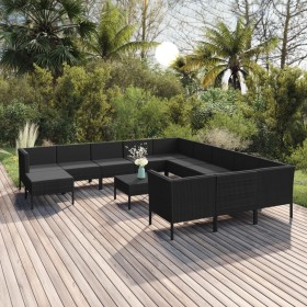 Set de muebles de jardín 13 pzas cojines ratán sintético negro