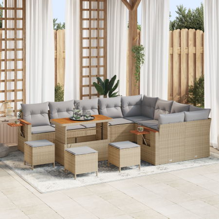 Juego de Sofás de Jardín de 13 Piezas con Cojines Beige Poliratán Acacia | Foro24.es | Tu tienda online para hogar, jardín y más Foro24.es