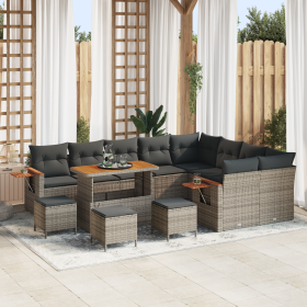 Conjunto de Sofás de Jardín de 13 Piezas con Cojines Gris Poliratán Acacia