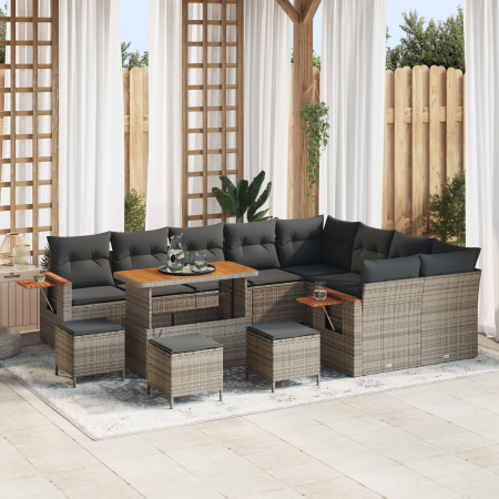 Conjunto de Sofás de Jardín de 13 Piezas con Cojines Gris Poliratán Acacia | Foro24.es | Tu tienda online para hogar, jardín y más Foro24.es