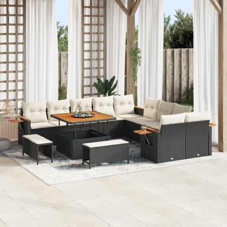 Conjunto de Sofás de Jardín de 13 Piezas con Cojines Negro Poliratán Acacia | Foro24.es | Tu tienda online para hogar, jardín y más Foro24.es