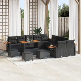 Conjunto de Sofá de Jardín de 14 Piezas con Cojines Negro Poliratán Acacia de , Sofás de exterior - Ref: Foro24-3363239, Prec...