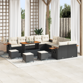 Juego de Sofá de Jardín de 14 Piezas con Cojines Negro Poliratán Acacia de , Sofás de exterior - Ref: Foro24-3363240, Precio:...