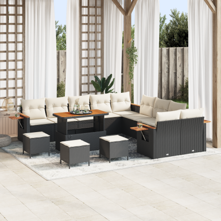 Juego de Sofá de Jardín de 14 Piezas con Cojines Negro Poliratán Acacia | Foro24.es | Tu tienda online para hogar, jardín y más Foro24.es