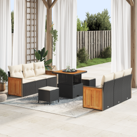 Conjunto de Sofás de Jardín de 9 Piezas con Cojines Negro Poliratán Acacia de , Sofás de exterior - Ref: Foro24-3363255, Prec...