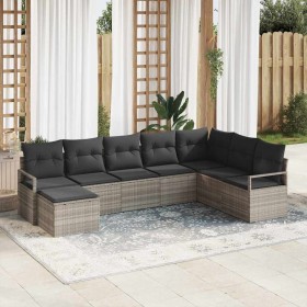 Conjunto de sofá de jardín 8 pcs Gris claro Poliratán