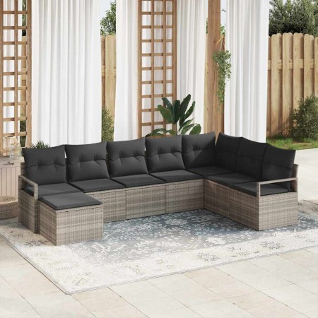 Conjunto de sofá de jardín 8 pcs Gris claro Poliratán
