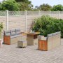 Set de Sofá de Jardín  de 9 Piezas con Cojines Beige Polirratán Acacia | Foro24.es | Tu tienda online para hogar, jardín y más Foro24.es