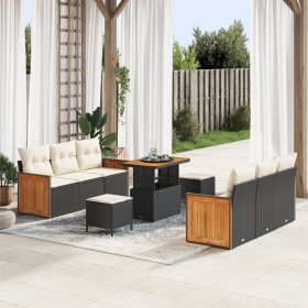 Conjunto de Sofá de Jardín de 9 Piezas con Cojines Negro Poliratán Acacia de , Sofás de exterior - Ref: Foro24-3363260, Preci...