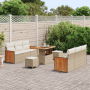 Conjunto de Sofá de Jardín de 9 Piezas con Cojines Beige Polirratán Acacia de , Sofás de exterior - Ref: Foro24-3363261, Prec...